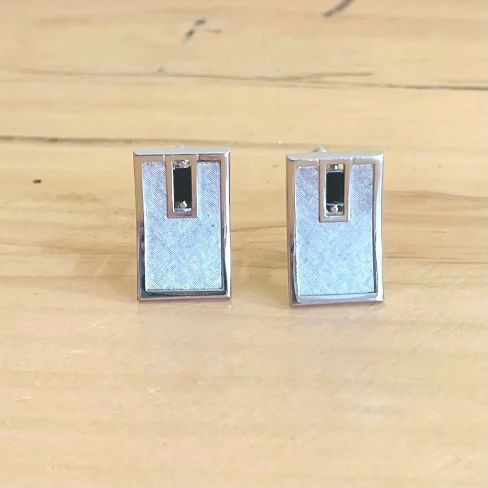 2 Pair Vtg Cufflinks (1) SWANK Rhinestone Silver Tone Jewelry Accessories